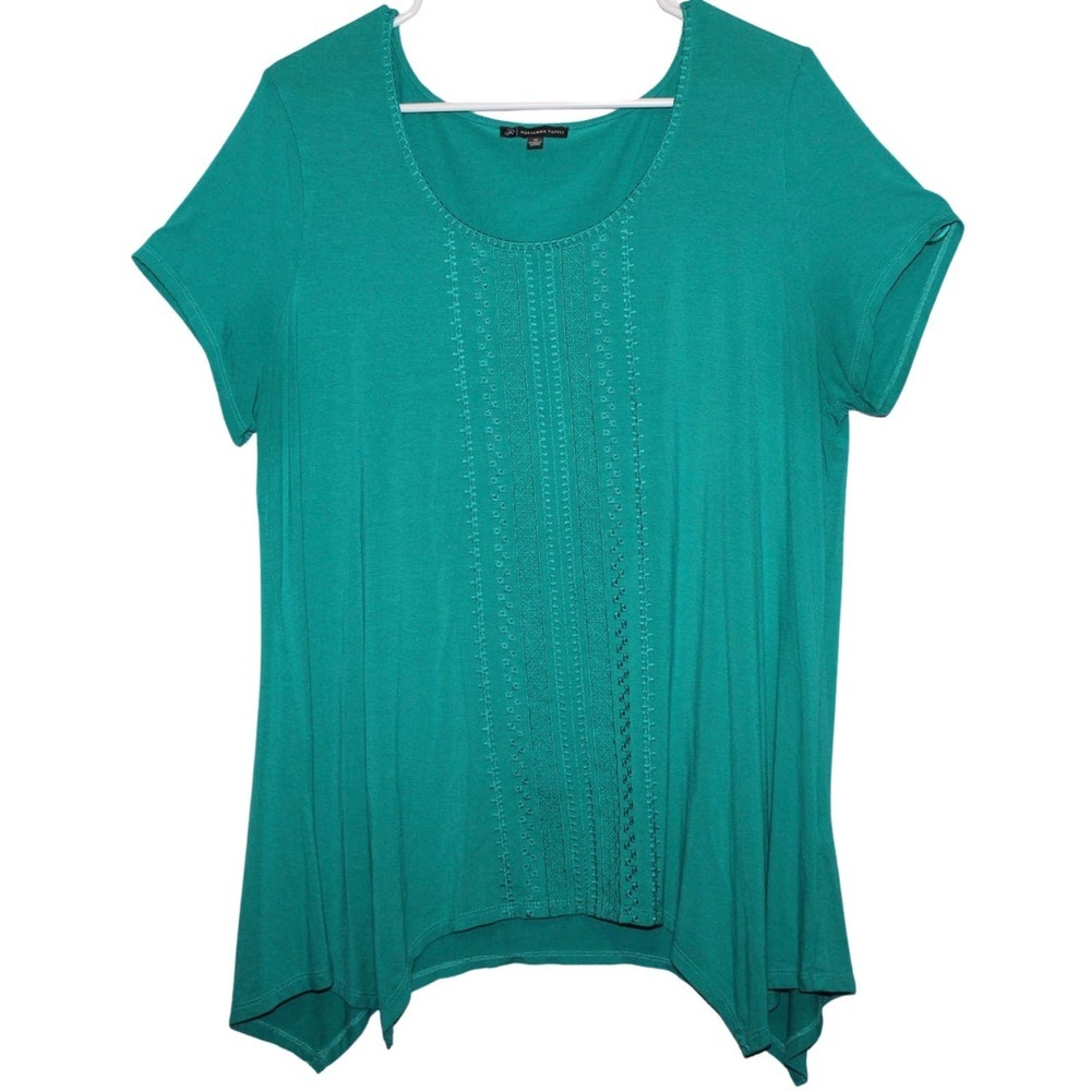 Women's Adrianna Papell Teal Blue Pull Over Crewneck Short Sleeve Shirt Size 1X